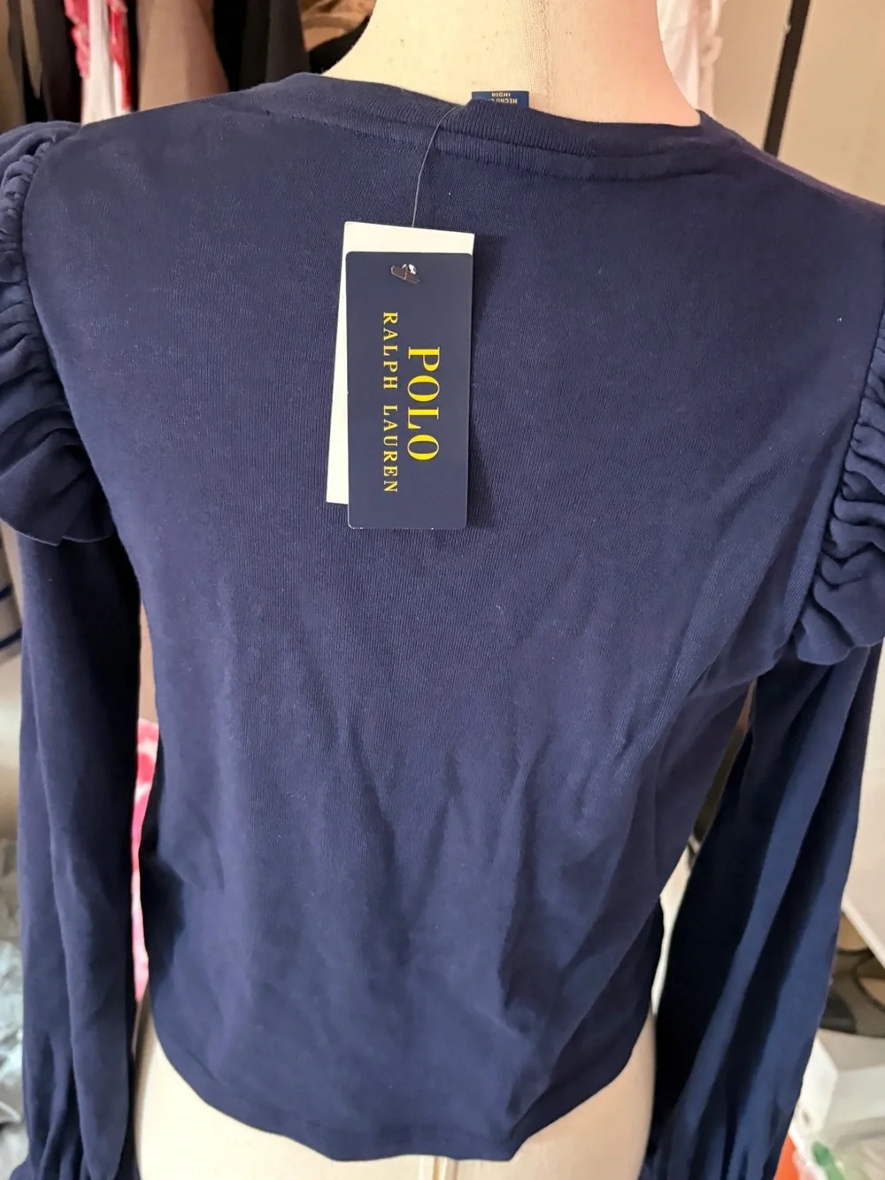 Ralph Lauren Navy Long Sleeve Tee with Pink Polo Pony